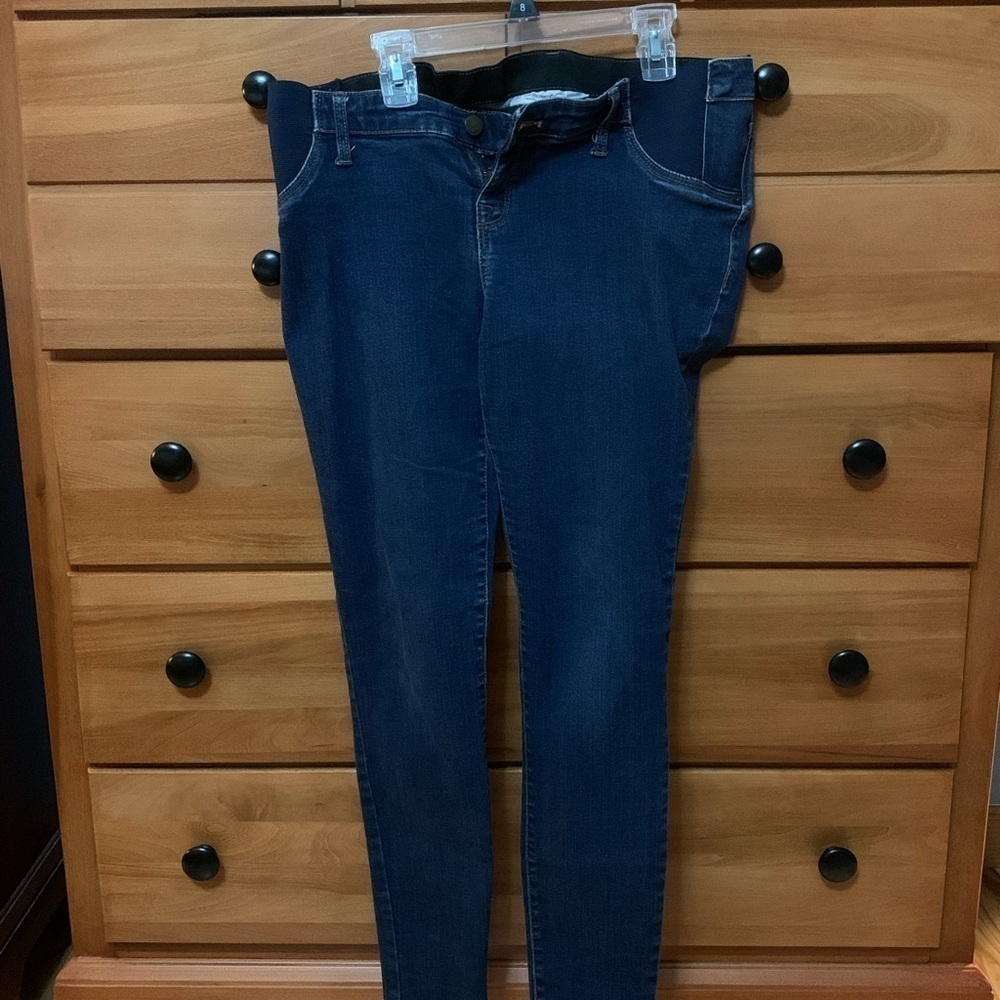 Liz Lange maternity jeans stretch jeggings back pockets small dark wash
